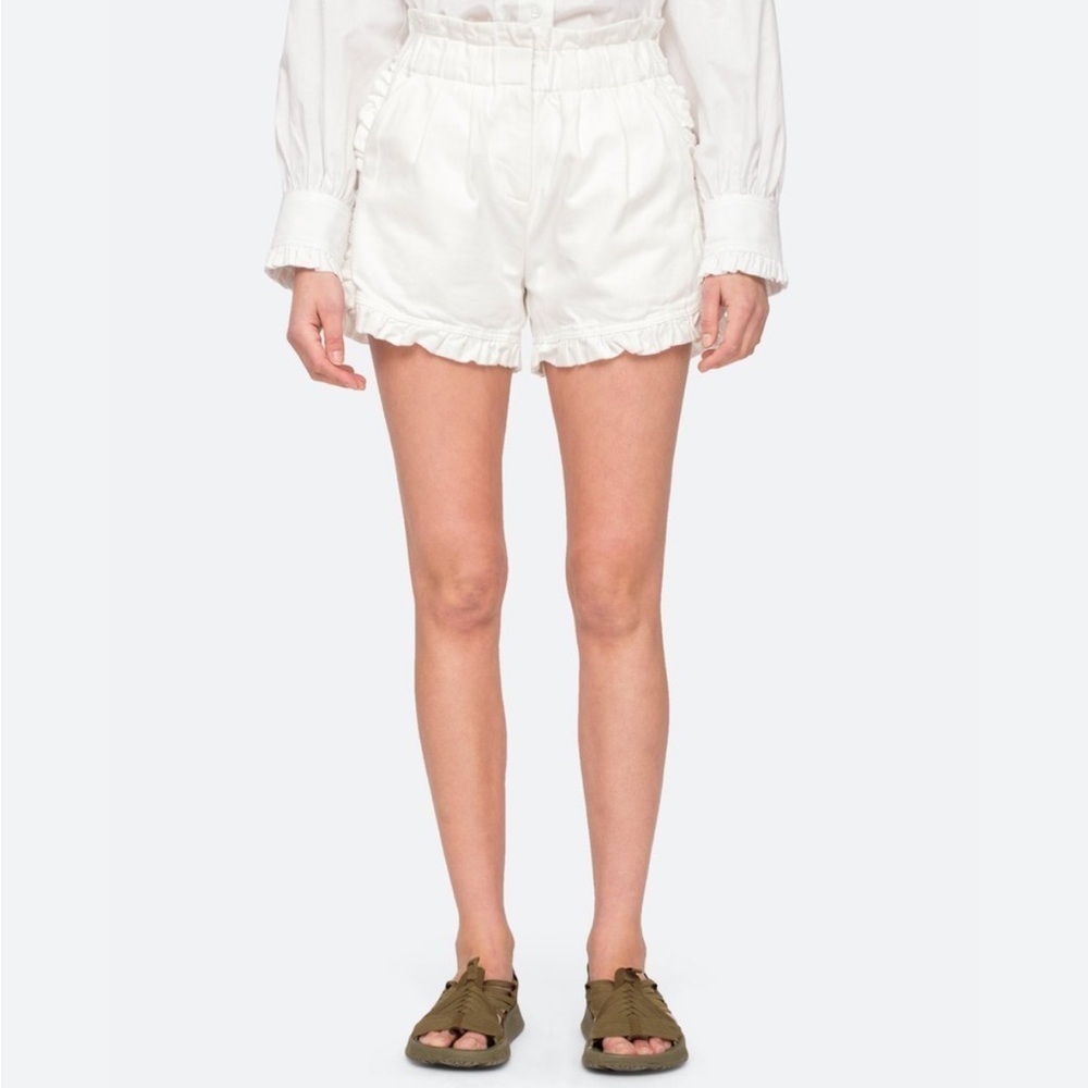 Sea New York Doris Paperbag White Denim Ruffle Shorts Size 0
